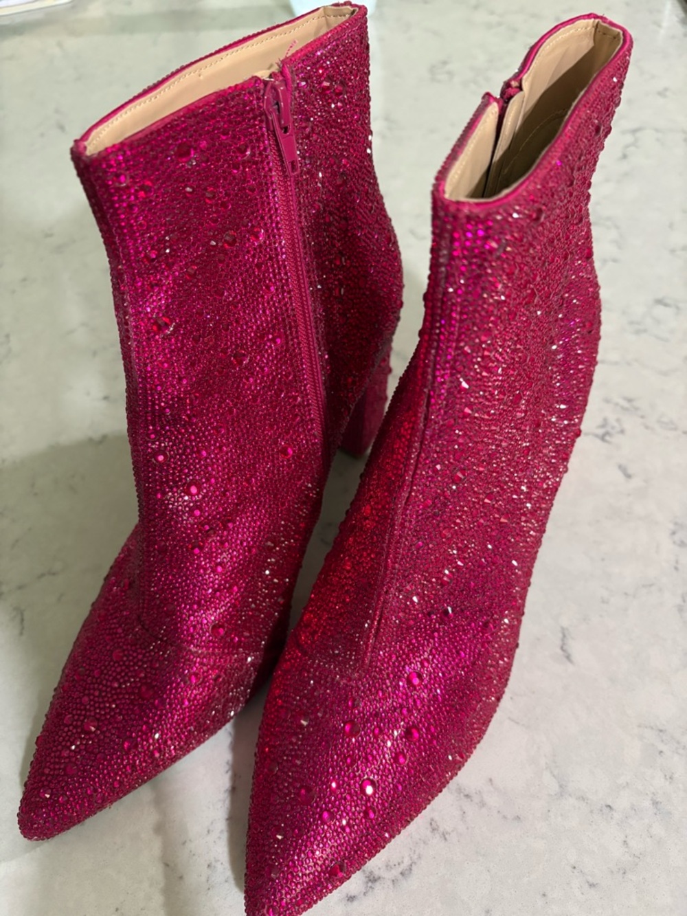 Betsey Johnson Fuchsia Crystal Embellished Ankle Boots